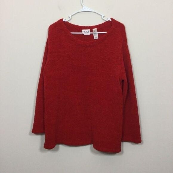 Russ Sweaters - Russ Liz Claiborne Sweater Women Size 12/14 Large Red Chunky Comfy Pullover